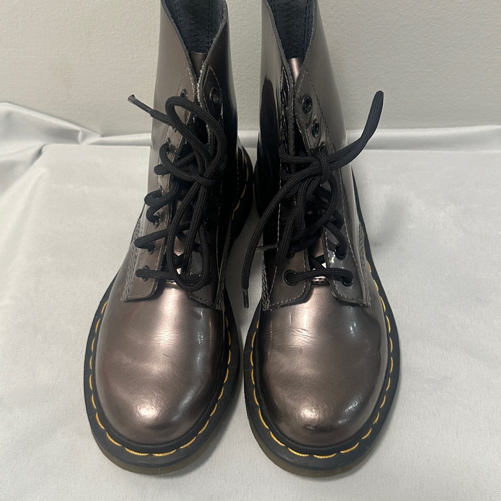 Used Doc Martens 1460 Pascal Pewter Metallic Leather Boots US5 UK3 Koram Flash - Picture 4 of 10